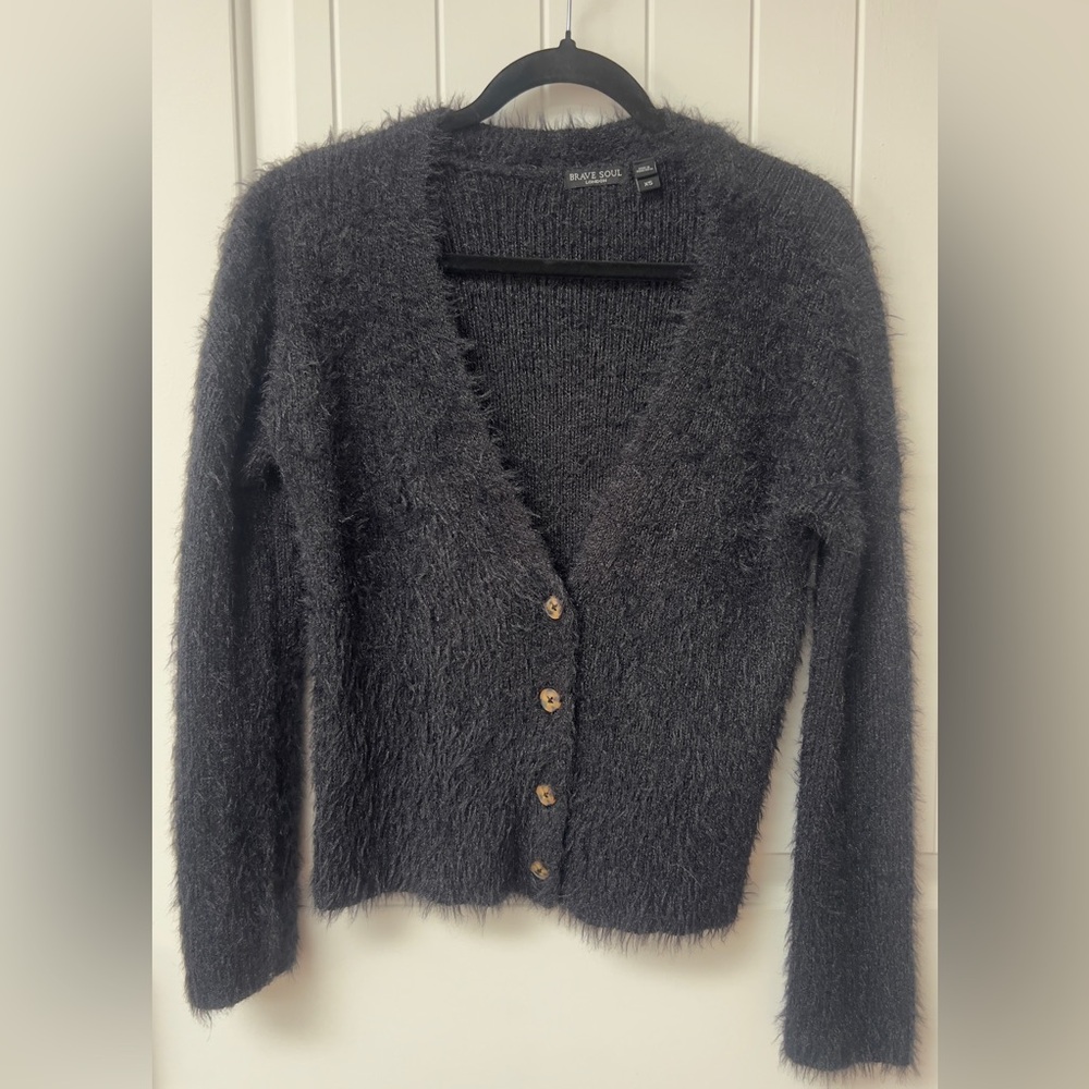 Brave Soul London Black Fuzzy Cardigan, Women’s Size XS